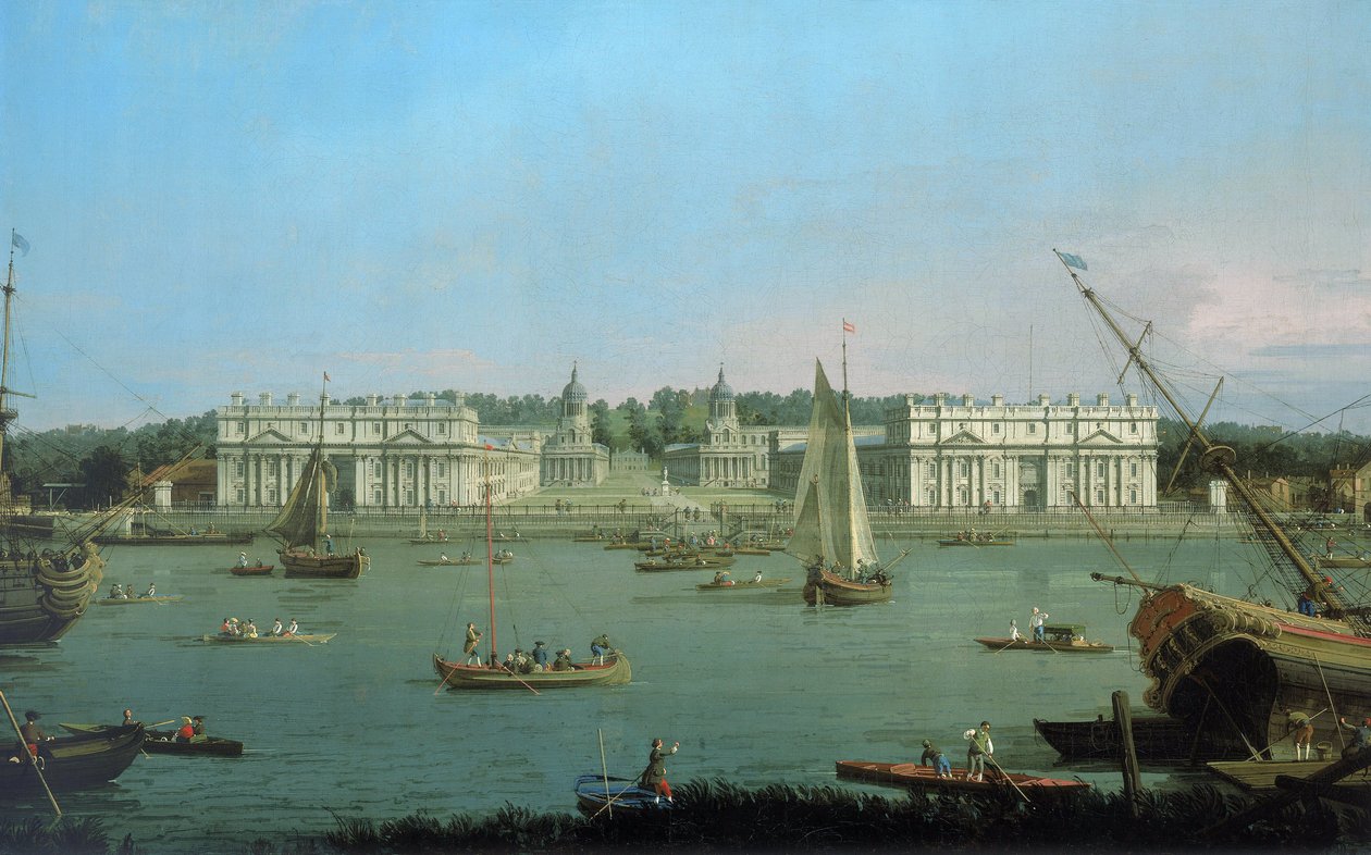Greenwichská nemocnice, pohled ze severního břehu Temže, asi 1752 (olej na plátně) od (1697 1768) Canaletto
