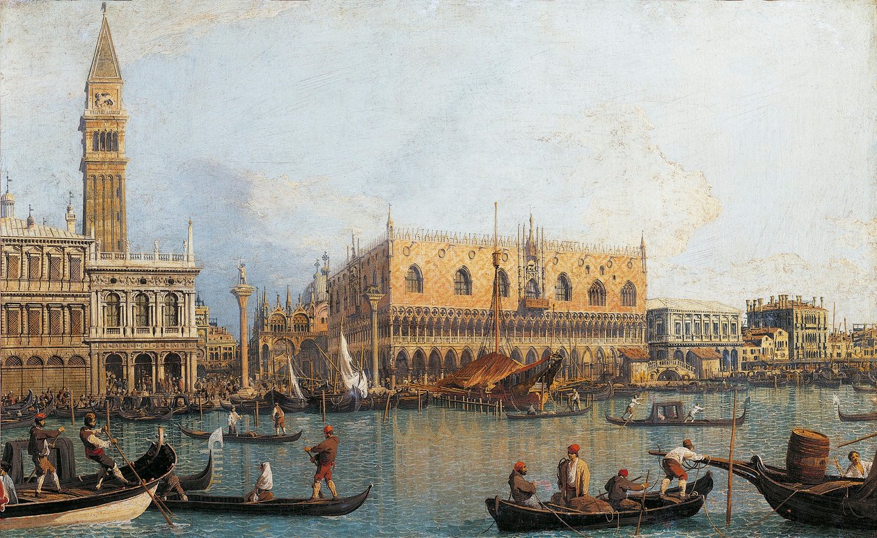 Itálie, Florencie, Malovaný pohled na Dóžecí palác v Benátkách (malba) od (1697 1768) Canaletto