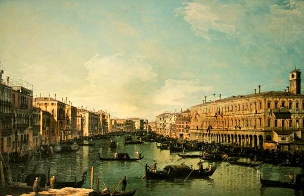 Canal Grande, Benátky, při pohledu na sever od mostu Rialto (olej na plátně) od Canaletto