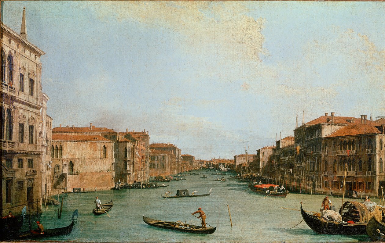 Canal Grande při pohledu z Palazzo Balbi (Il Canal Grande da Palazzo Balbi). Pohled na Benátky podél kanálu. Obraz Giovanni Antonia Canal známý jako il Canaletto (1697-1768). Olej na plátně. Rozměr: 45 x 73 cm. Florencie, galerie Uffizi (Florencie, Uffizi od Canaletto
