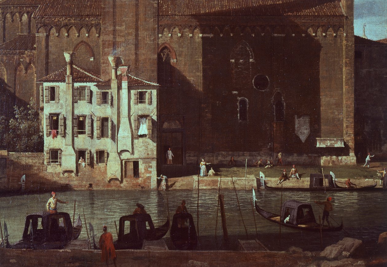 Kamenický dvůr v Campo (náměstí) San Vidal a kostel Santa Maria della Carita, .c.1725 (olej na plátně) od (1697 1768) Canaletto