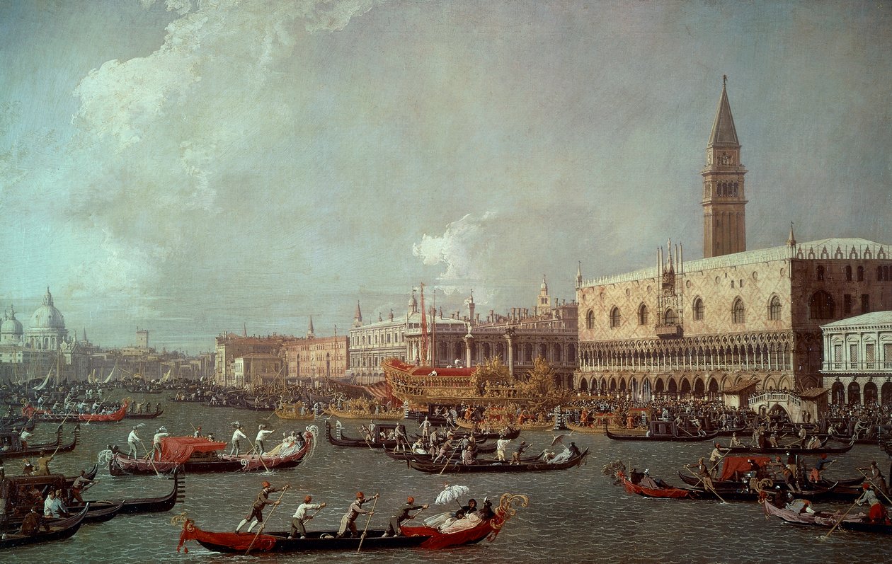 Návrat Bucentaura na molo v Den Nanebevstoupení Páně, cca 1760, Giovanni Antonio Canal známý jako Canaletto (1697-1768), olej na plátně od (1697 1768) Canaletto