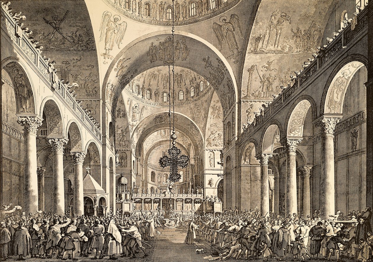 Giovanni Antonio Canal, známý jako Canaletto (1697-1768) a Giovanni Battista Brustolon (1712-1796), rytiny nově zvoleného dóže z Benátek. Itálie od (1697 1768) Canaletto