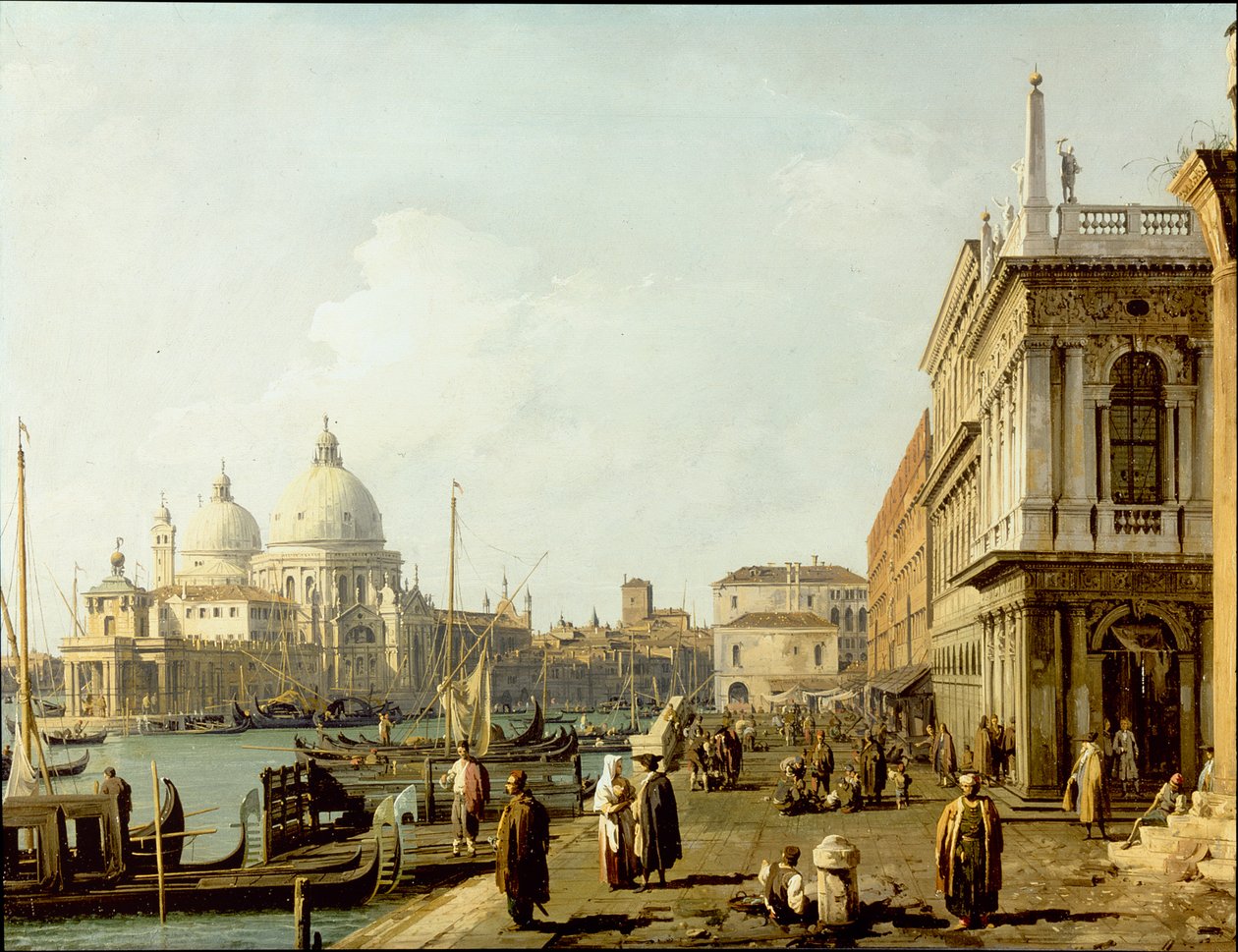Benátky: pohled na Santa Maria della Salute a Canal Grande z Piazzetta (olej na mědi) od Canaletto
