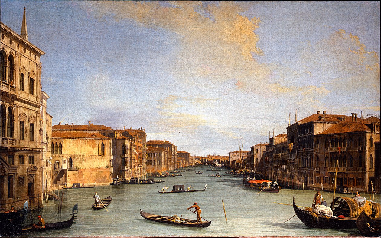 Vue du Grand Canal (Benátky, Itálie) (Pohled na Canal Grande) - Malba Giovanni Antonia Canal dit Canaletto (1697-1768), olej na plátně (45x73 cm) od Canaletto
