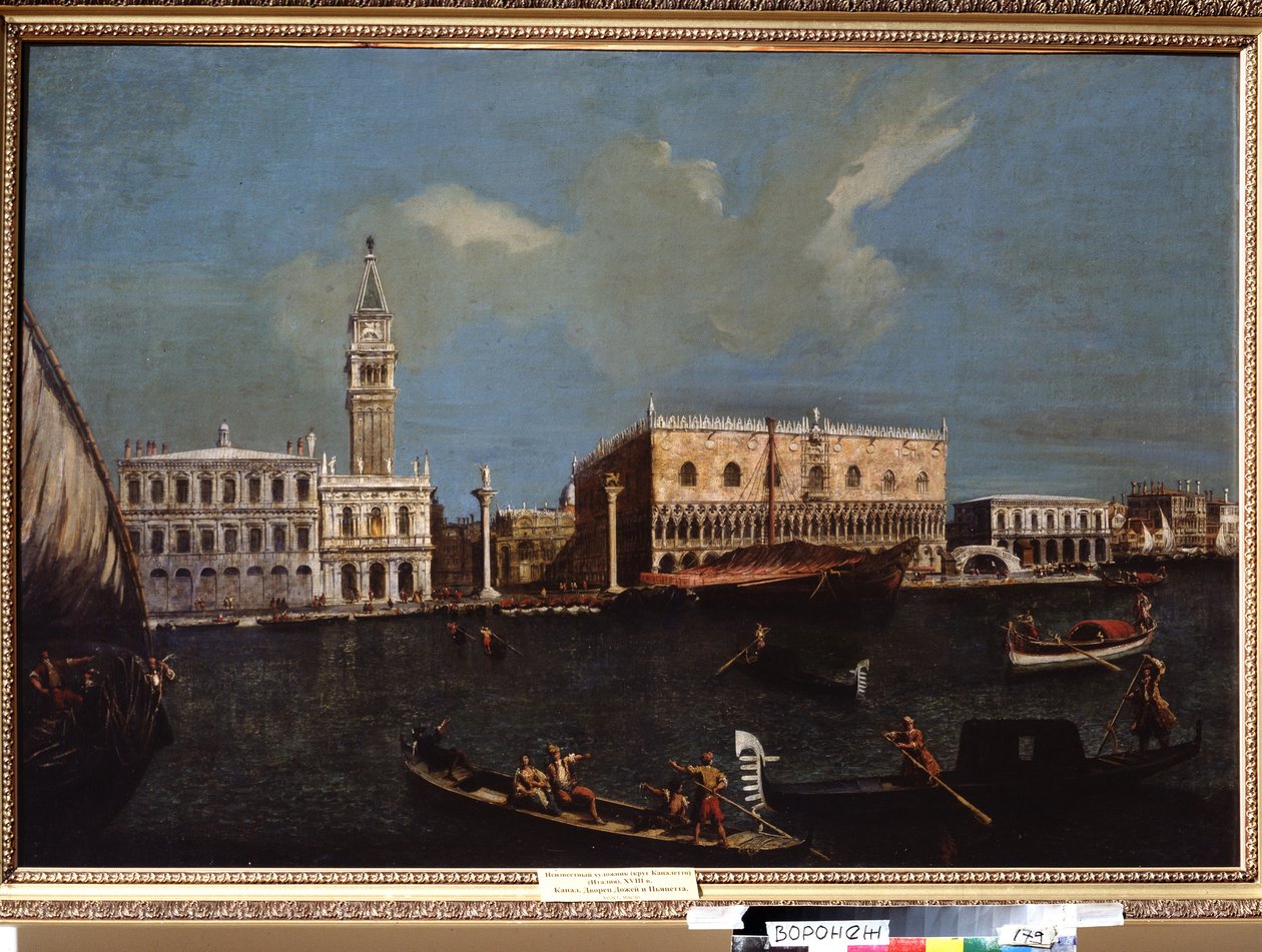 ""Výhled na Canal Grande, Dóžecí palác a Náměstí svatého Marka v Benátkách"" (Grand Canal, Piazzetta a Dóžecí palác v Benátkách) Obraz okolí kanálu Giovanni Antonio Said Canaletto (1697-1768) Muzeum krásných umění 18. století Umění Ivan Kramskoy (nebo od Canaletto