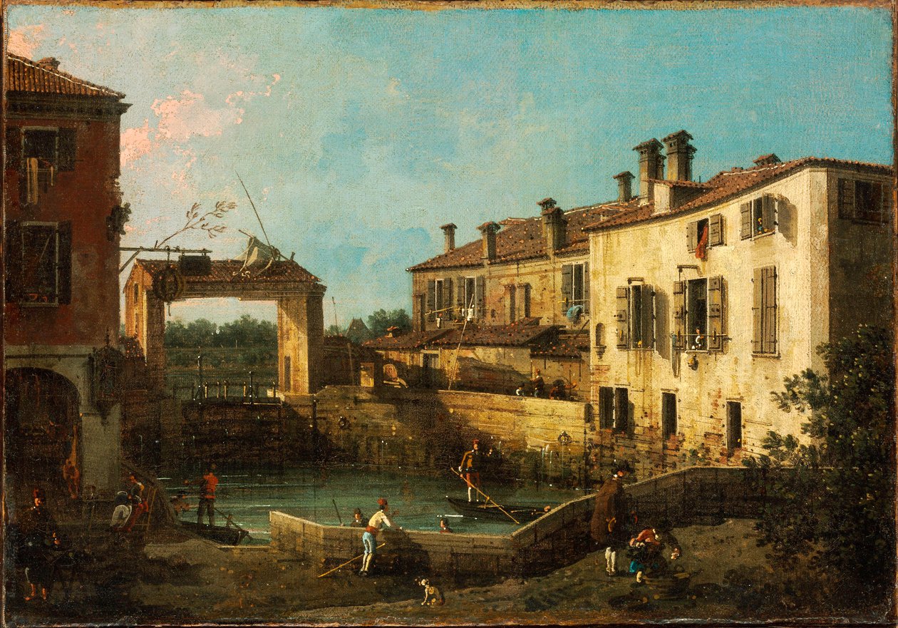 ""Lock near Dolo, Venice"" (Lock near Dolo, Venice) Malba Giovanni Antonia Canal dit Canaletto (1697-1768) 1776 Rozměr 30,5x44,5 cm Szepmuveszeti Muzeum, Budapešť od Canaletto