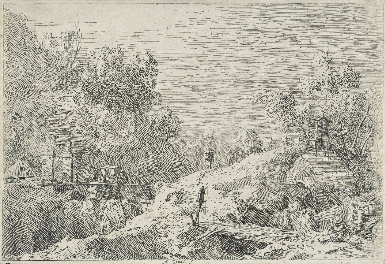 Krajiny s pěti mosty, bez data (lept) od Canaletto