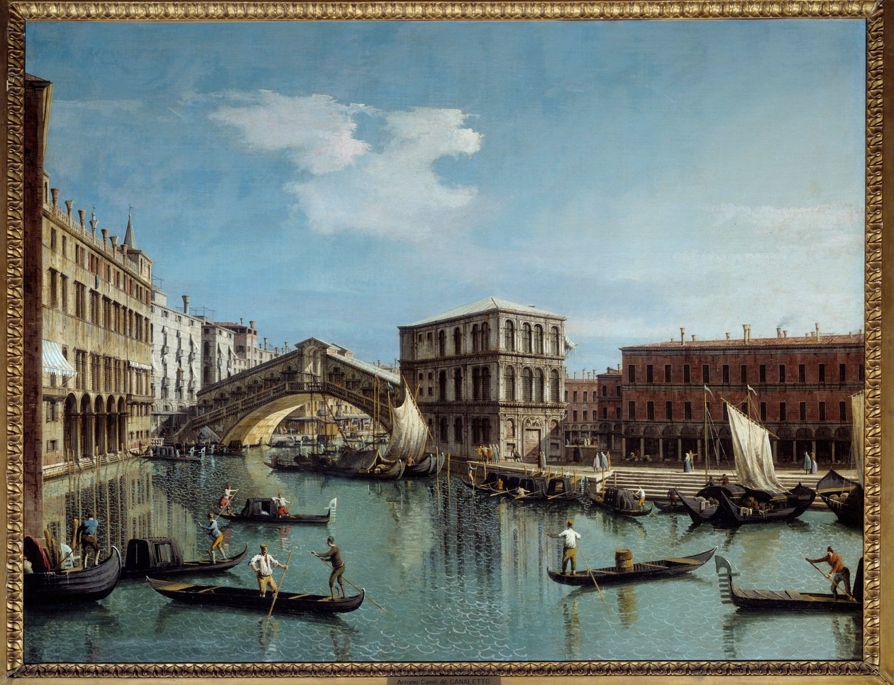 Le pont du Rialto a Benátský obraz od Antonia Canal Dit Il Canaletto (1697-1768) 18. století Sun. 1,19x1,54 m - Most Rialto v Benátkách. Obraz Antonia Canala s názvem Canaletto (1697-1768) od Canaletto