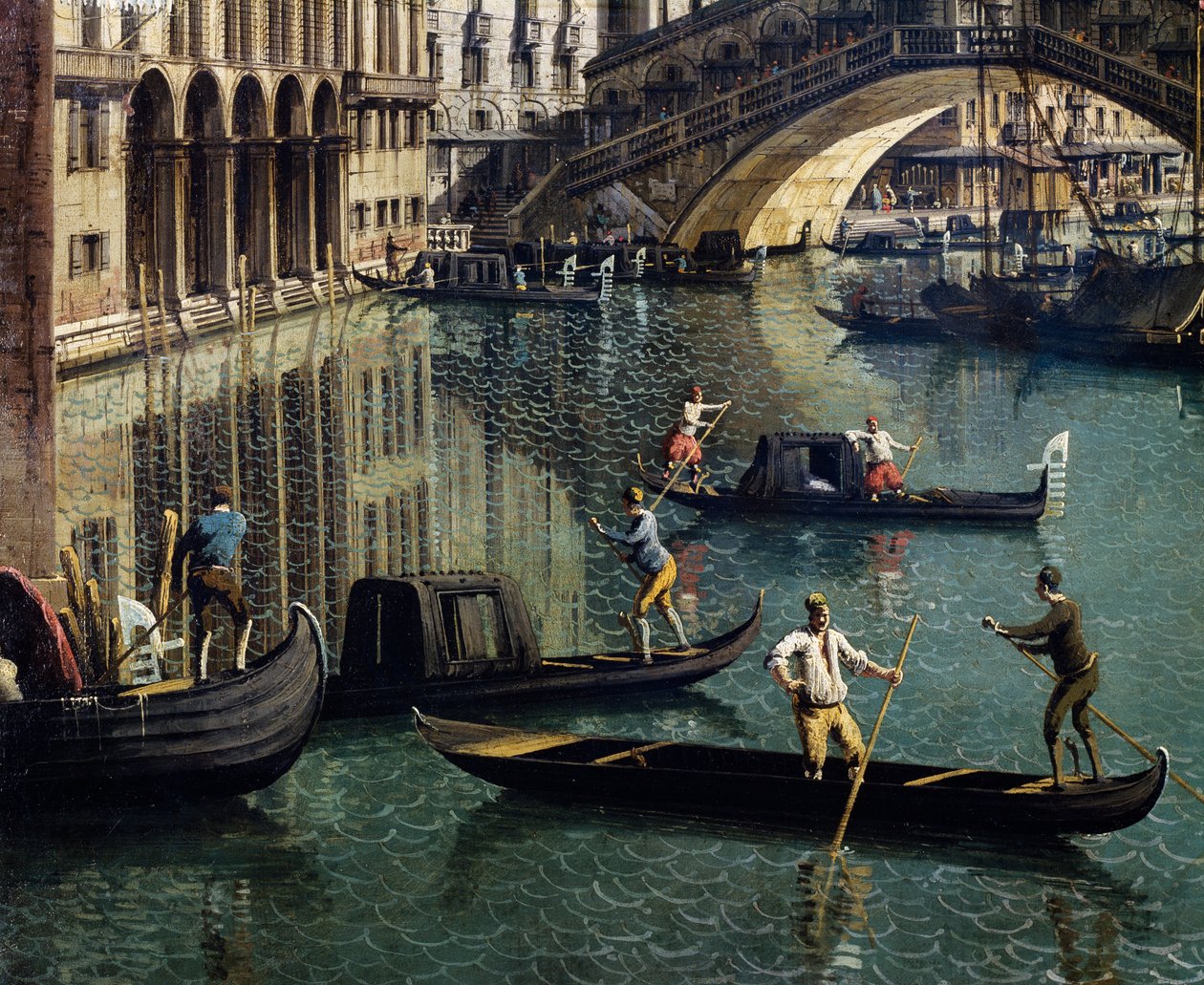 Most Rialto v Benátkách, detail (olej na plátně) od Canaletto
