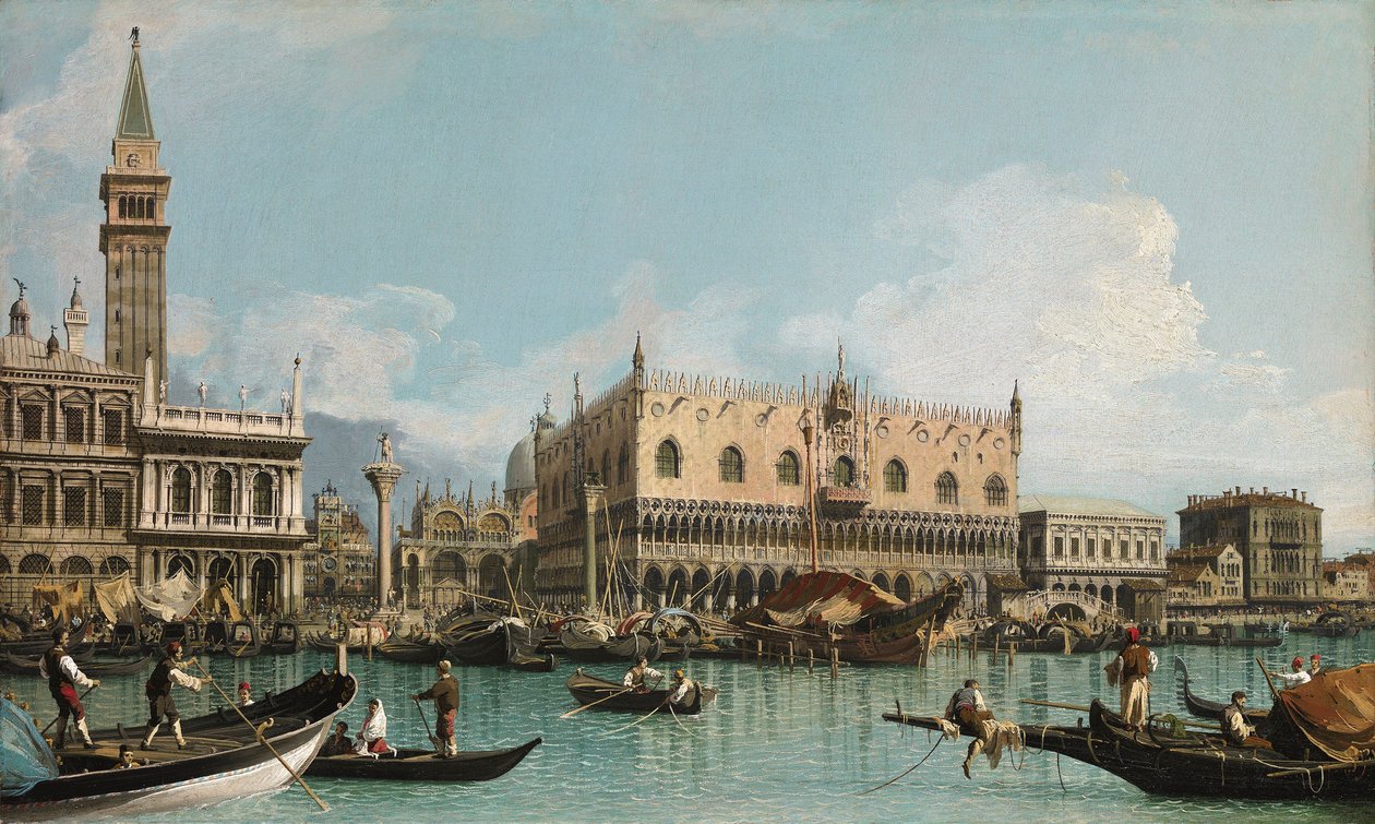 Molo poblíž náměstí Piazza San Marco v Benátkách, od Canaletto (1697-1768). Olej na plátně, c. 1729. Sbírka Ablo od Canaletto