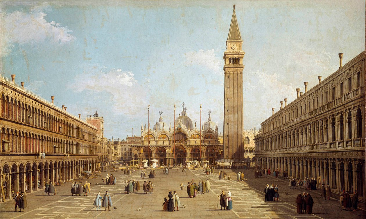 Pohled na náměstí svatého Marka v Benátkách Malba Antonia Canaletta Canal (1697-1768) kolem 1740, 76 x 45 cm - Paříž. Muzeum Jacquemarta Andreho od Canaletto