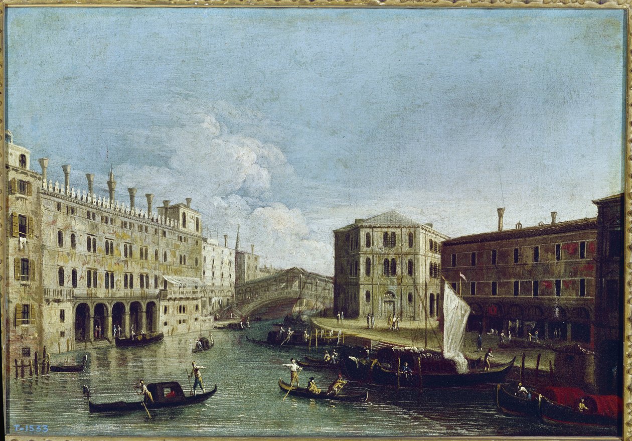 Pohled na Canal Grande a Rialto, vlevo Fondaco dei Tedeschi (olej na plátně). od Canaletto