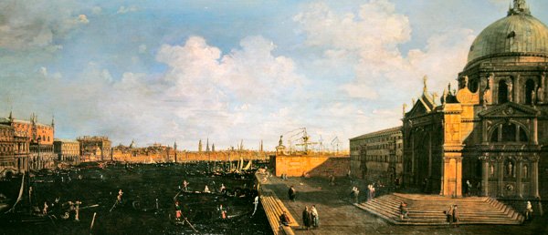 Pohled na Canal Grande a Santa Maria della Salute (olej na panelu) od Canaletto