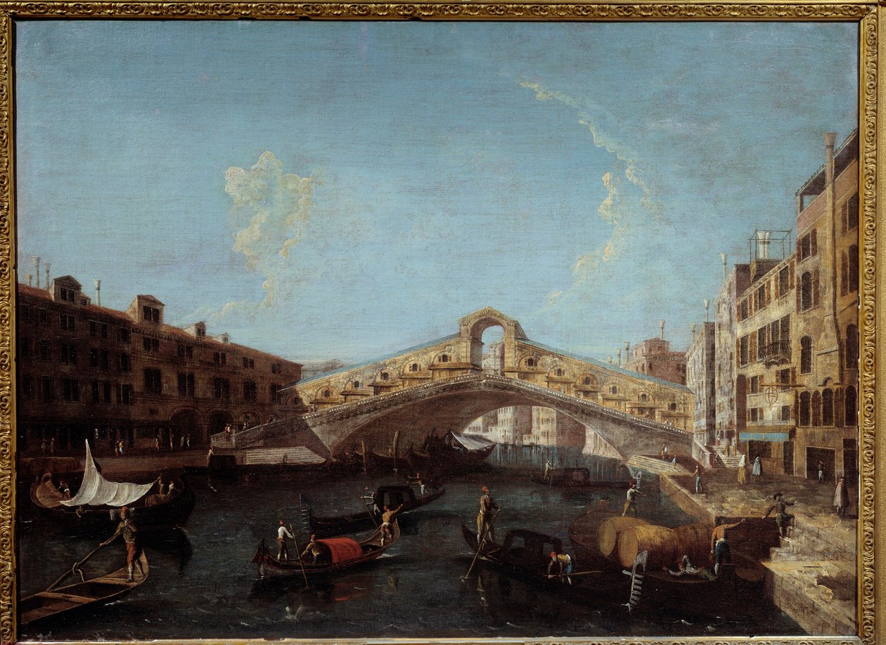 Pohled na most Rialto v Benátkách gondoly na Canal Grande. Obraz Antonia Canal dit Canaletto (1697-1768) Nimes 18. století, Muzeum výtvarných umění od Canaletto