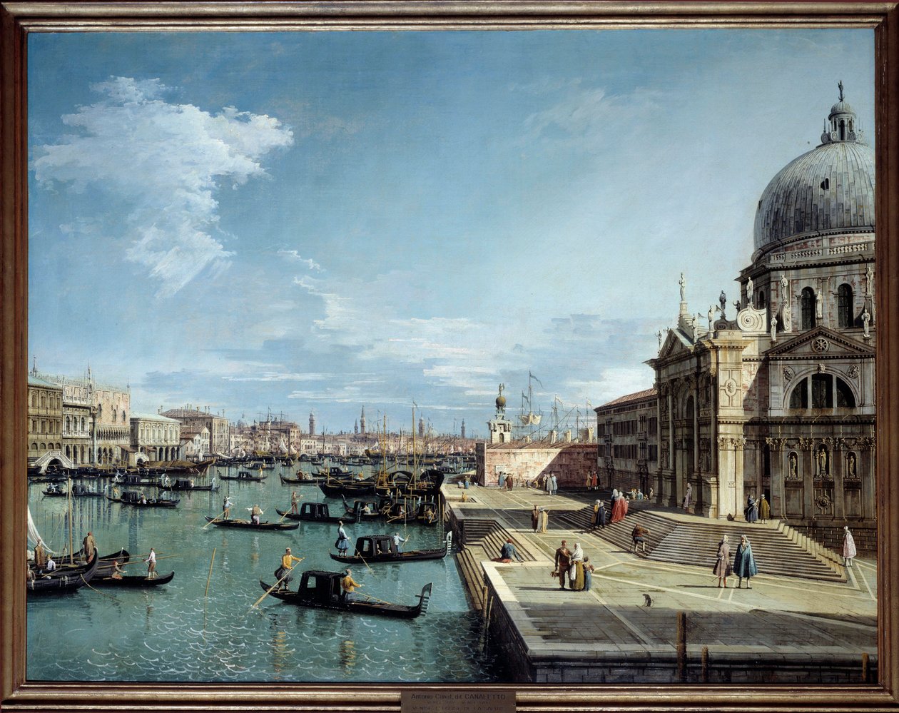 Pohled na vchod do Canal Grande a kostel Salute v Benátkách Malba Antonia Canal dit Canaletto (1697-1768) 18. století Sun. 1,19x1,53 m od Canaletto