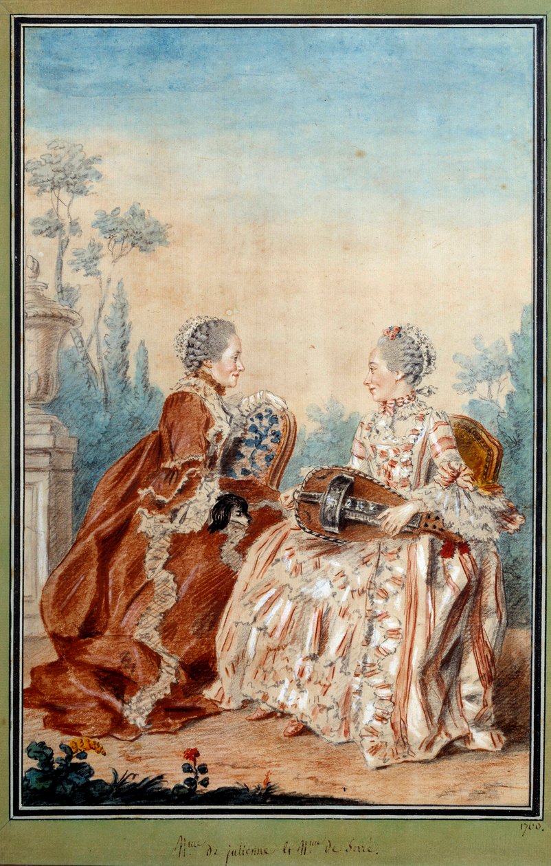Madame de Julienne a Madame de Serre dělají akvarelovou hudbu od Louise carrogise dit Carmontelle (1717-1806) 18. století. Paříž, muzeum Carnavalet od Carmontelle