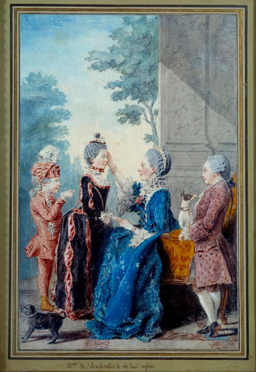 Madame de Roucherolles a její tři děti Akvarel Louis Carrogis Carmontelle (1717-1806) Paříž 18. století, Musee Carnavalet od Carmontelle