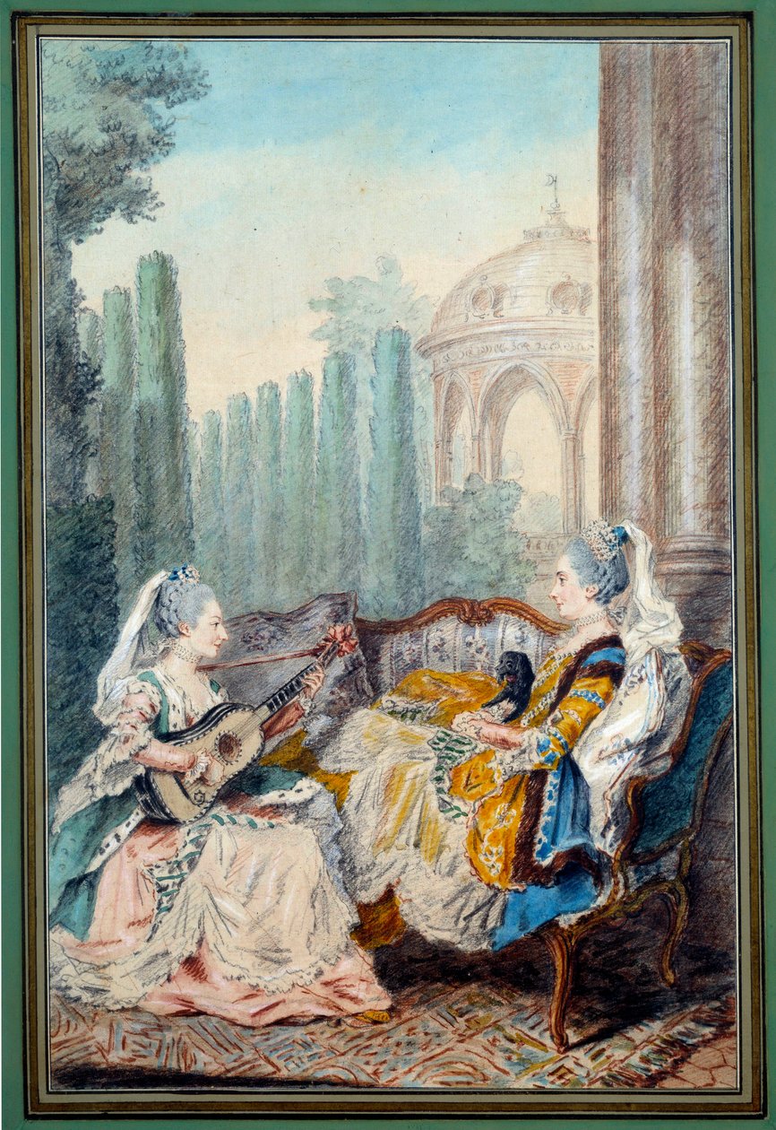 Dvě mladé dívky dělající akvarelovou hudbu od Louise carrogise dit Carmontelle (1717-1806) 18. století. Paříž, Musee Carnavalet od Carmontelle