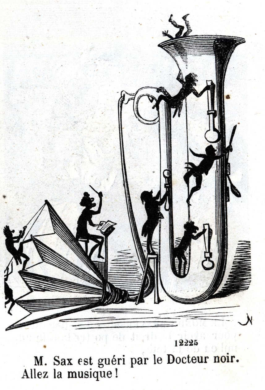 Pan Sax je zraněn černým doktorem. (Adolphe (Adolph) Sax, vynálezce saxofonu (1814-1894). od Nadar
