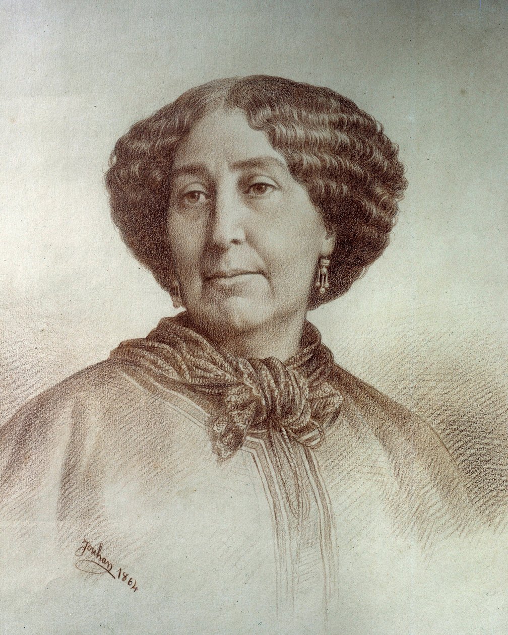 Portrét ženy z dopisů George Sand (1804-1876) Aurore Dupin, baronka Dudevant Kresba Rene Jouhan (1835-?) z fotografie Nadara od Nadar