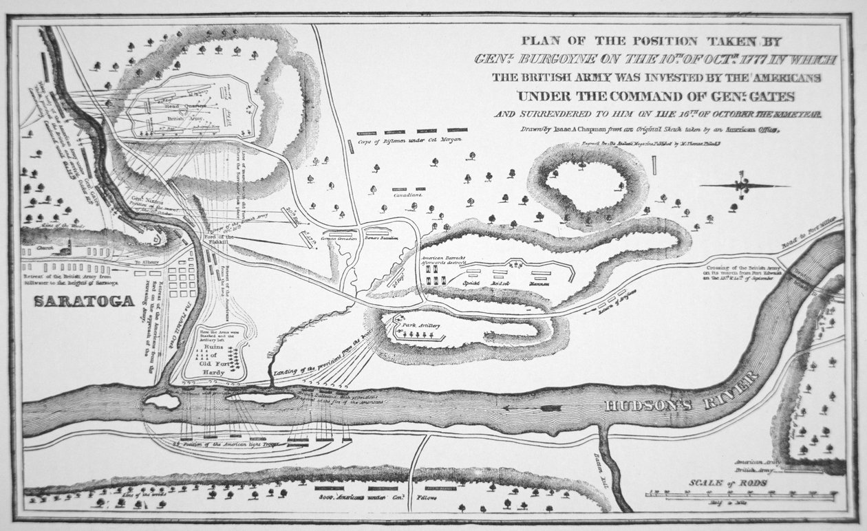 Plán bitvy u Saratogy, říjen 1777 (litho) od (after) American School