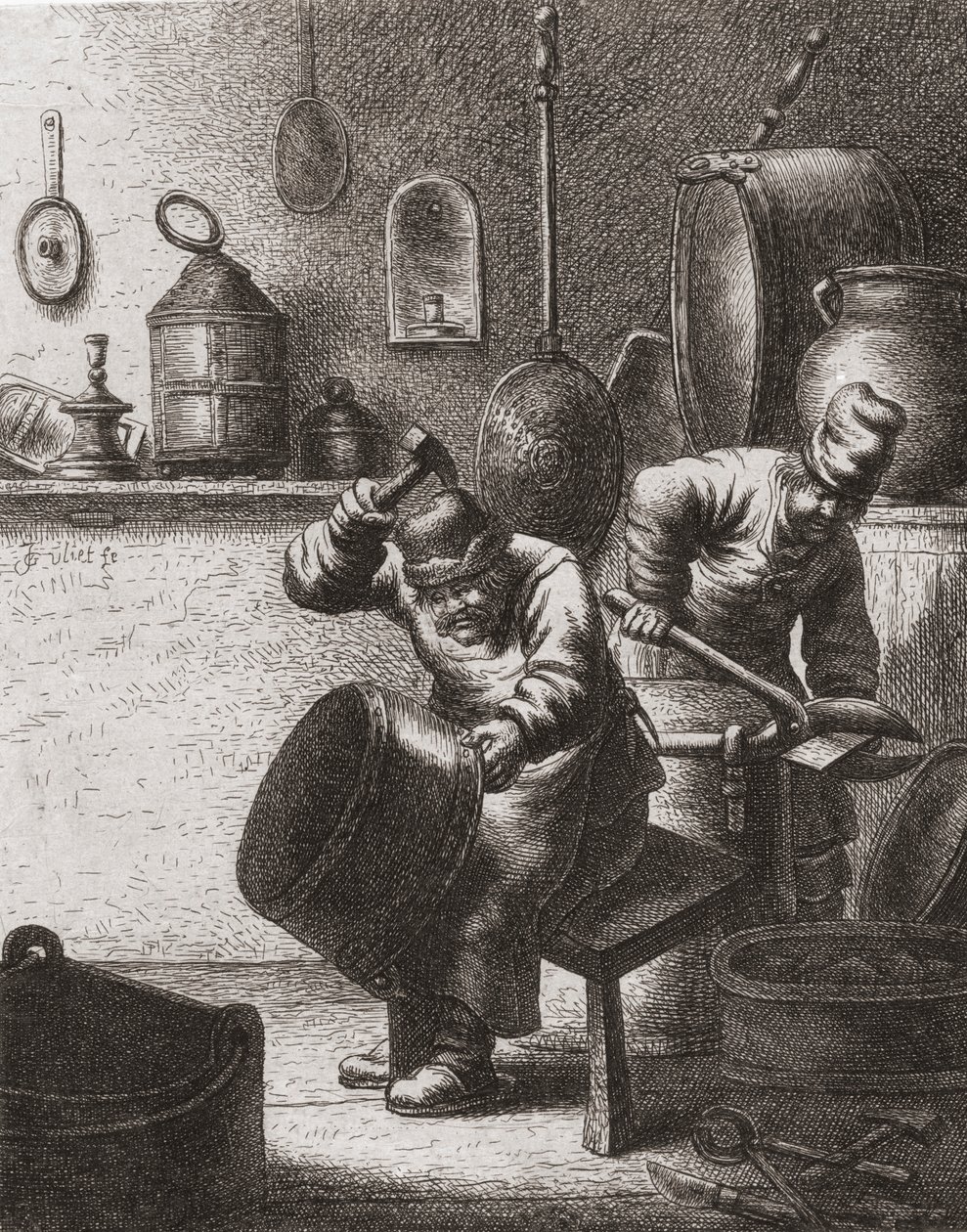 Měditeři při práci v 17. století (tisk) od (after) Dutch School