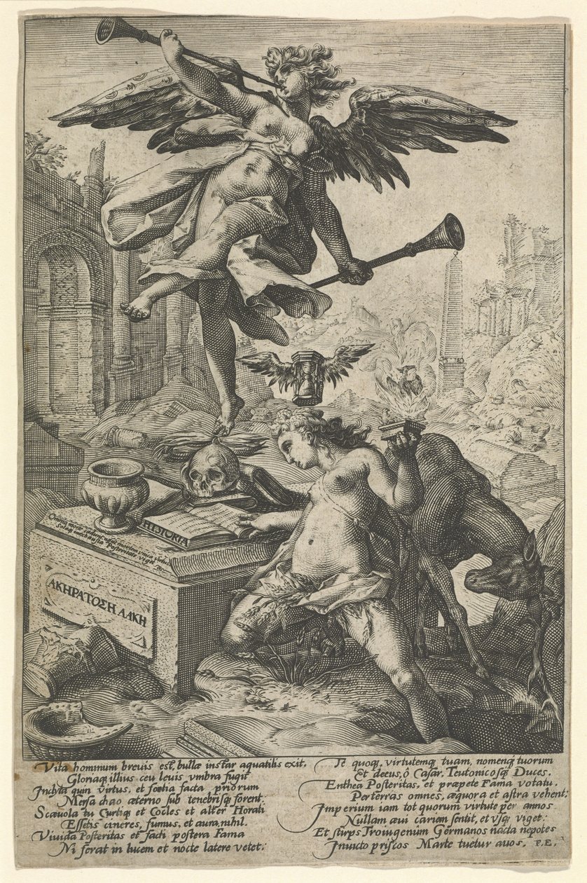 Sláva a historie, po roce 1586 (rytina na položený papír) od (after) Dutch School
