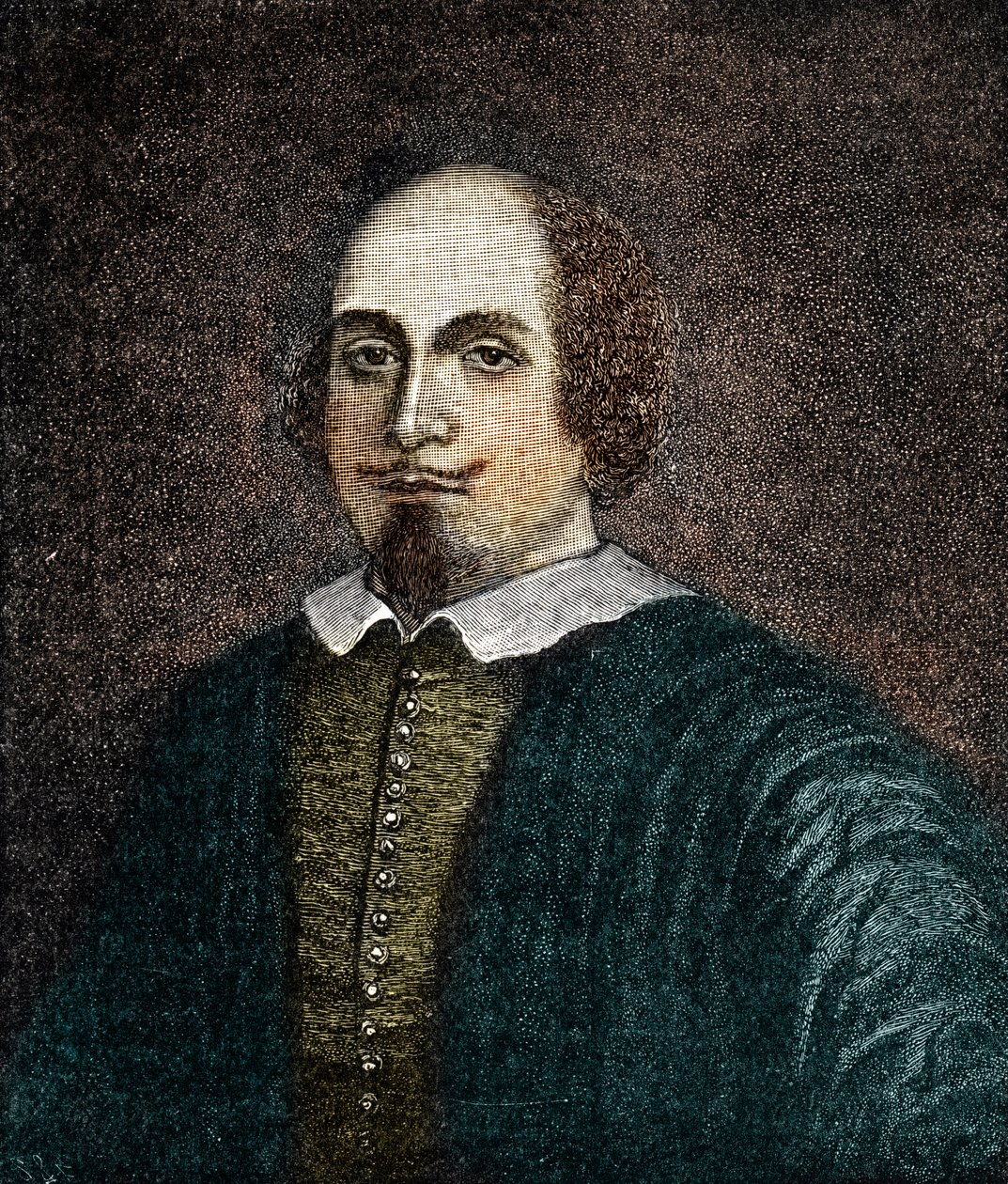 Portrét anglického dramatika Williama Shakespeara (1564-1616) Rytina podle anonymního obrazu z 18. století od (after) English School