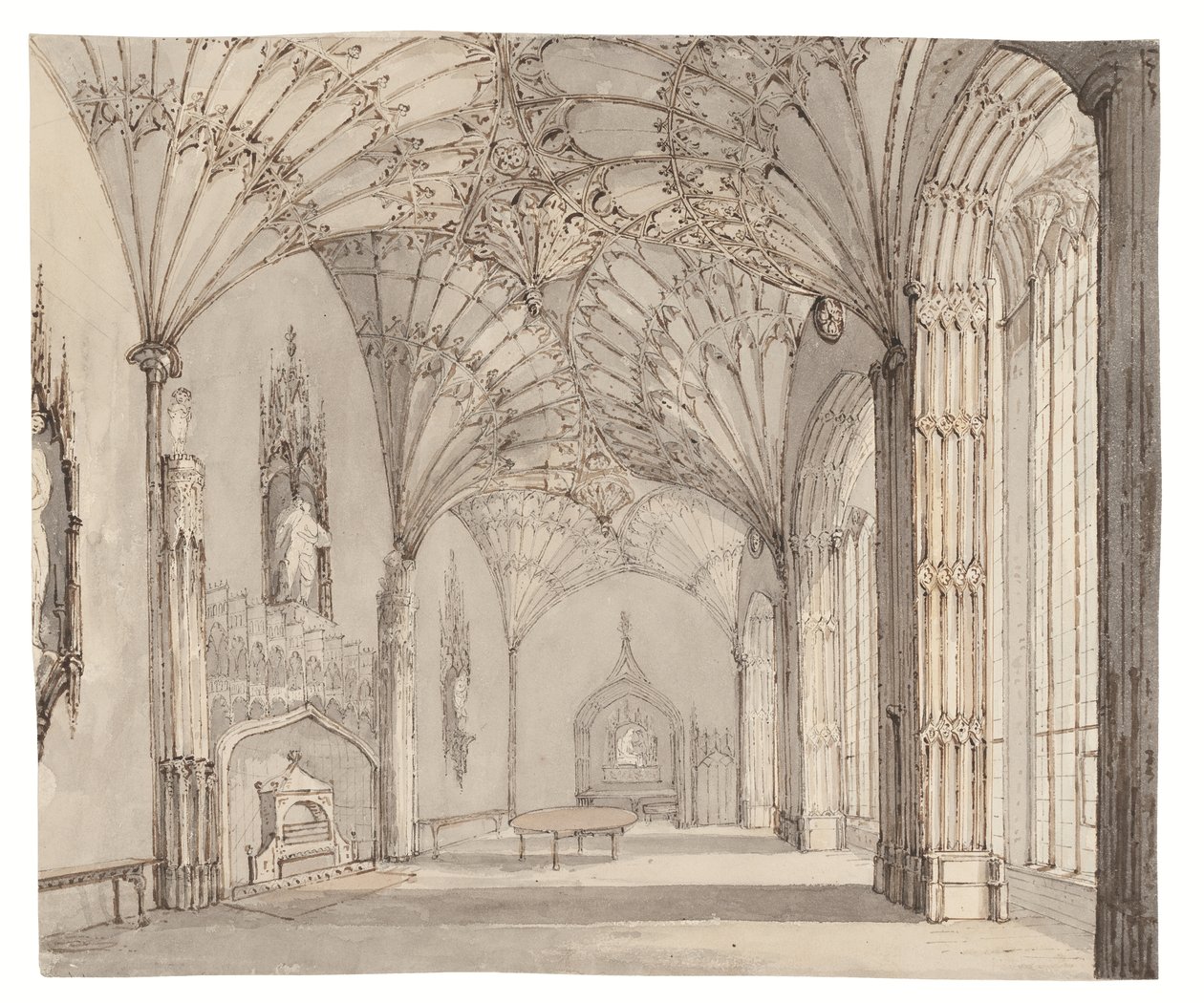 Jídelna v Arbury Hall, Nuneaton, Warwickshire, c. 1810 od (after) English School