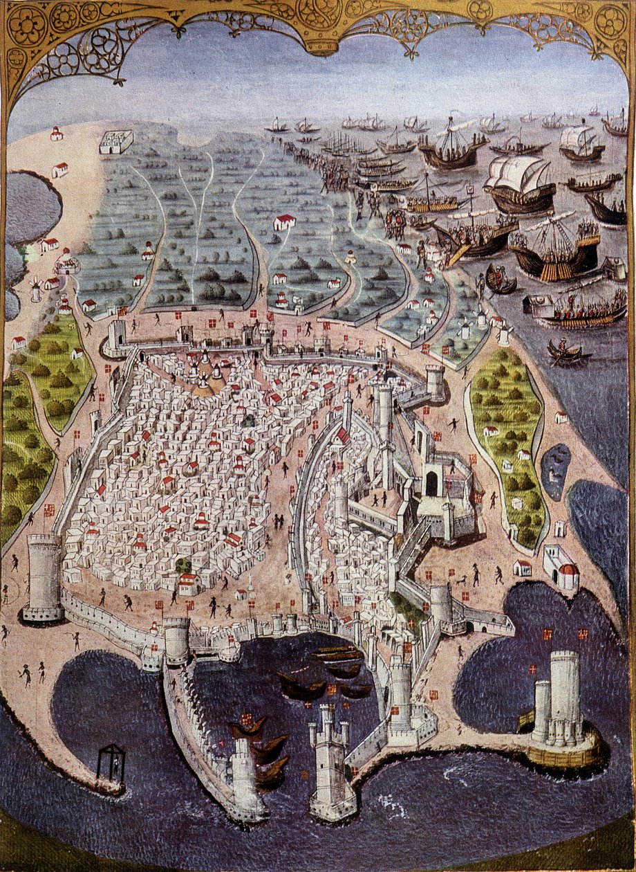 Útok východních lodí proti Rhodosu v roce 1482 - po zmenšení. od (after) French School