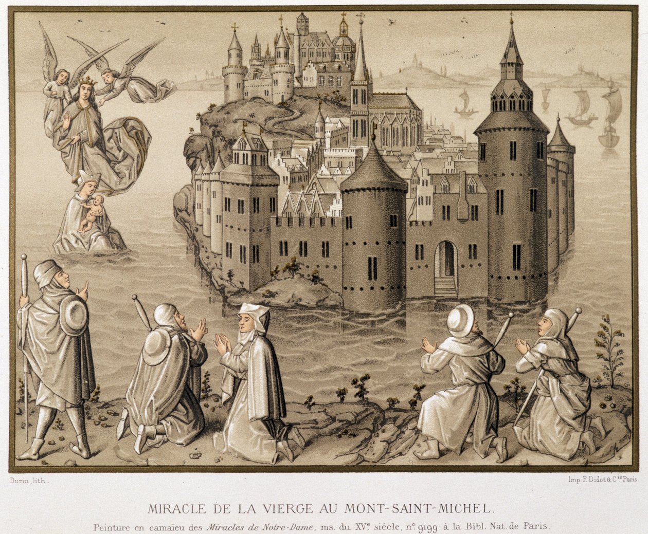 Miracle of the Virgin at Mont-Saint-Michel - faksimile camaieu obrazu „Zázraky Panny Marie“ od (after) French School