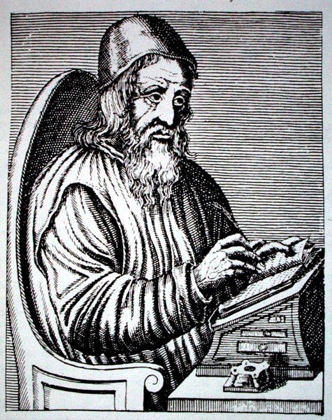 Portrét Trimethia, kopie francouzské rytiny z 18. století reprodukované v „Les Sciences Maudites“ od Jollivet-Castelot, použité v „Historie magie“, vydané koncem 19. století (rytina) od (after) French School