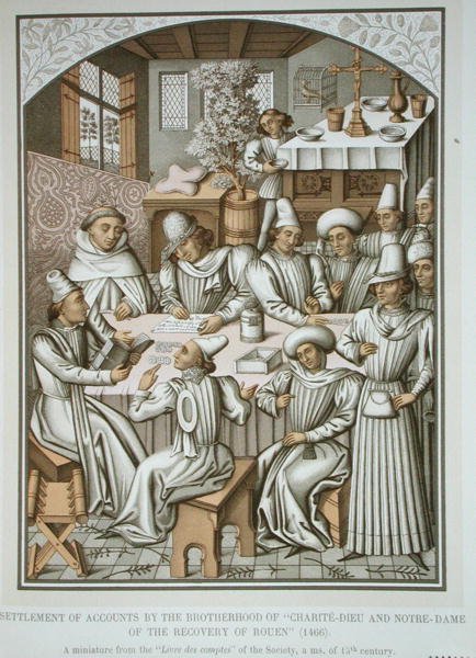 Vyrovnání účtů bratrstvem „Charite-Dieu a Notre-Dame obnovy Rouen“ z „Livre des comptes“ od (after) French School