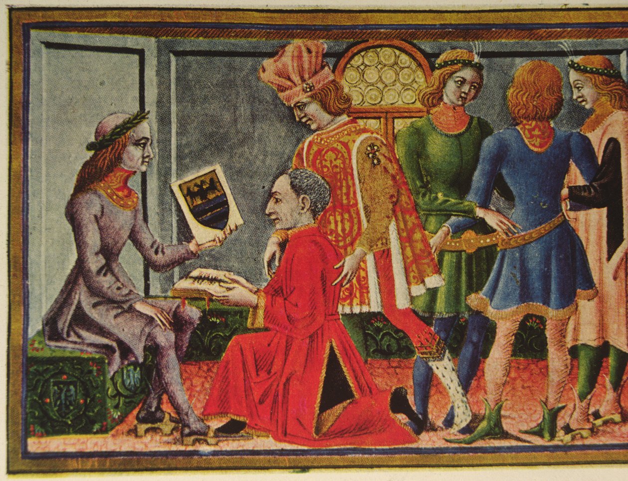 Císař Frederick III. obdržel knihu astronoma Giovanni Bianchiniho „Tablety astrologie“ (barevné lito) od (after) Italian School