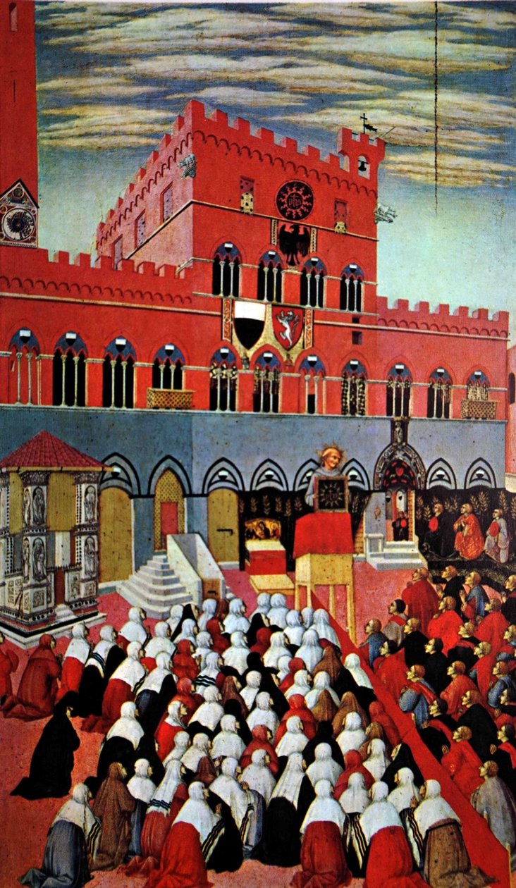 Svatý Bernardýn hovořící ve své rodné Sieně (obraz) od (after) Italian School