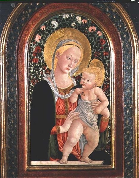 Madonna a dítě, dítě stojící, držící ptáka od (after) Pier Francesco Fiorentino