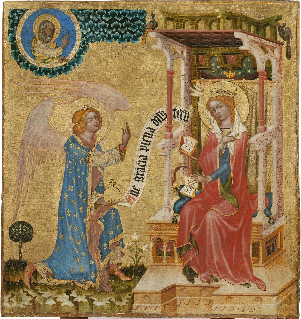Zvěstování - Mistr z Hohenfurthu (maître de Vyssi Brod) (činný cca 1350). Tempera na panelu, cca 1350. Národní galerie, Praha od (aka master of Hohenfurt) Master of Vyssi Brod