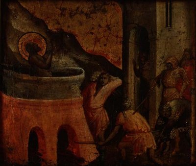„Mučednictví“ sv. Jana Evangelisty (panel) od (attr.) Arcangelo di Cola da Camerino