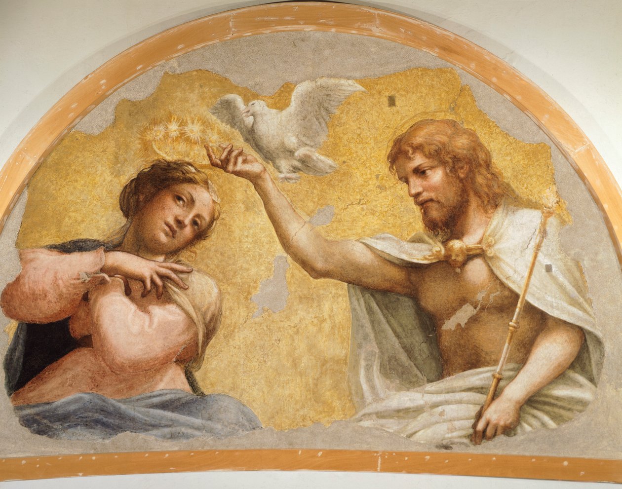 Antonio Allegrin neitsyt kruunaus, joka tunnetaan nimellä Correggio (1489-noin 1534), fresko, 212x324 cm, noin 1521 od (c.1489 1534) Correggio