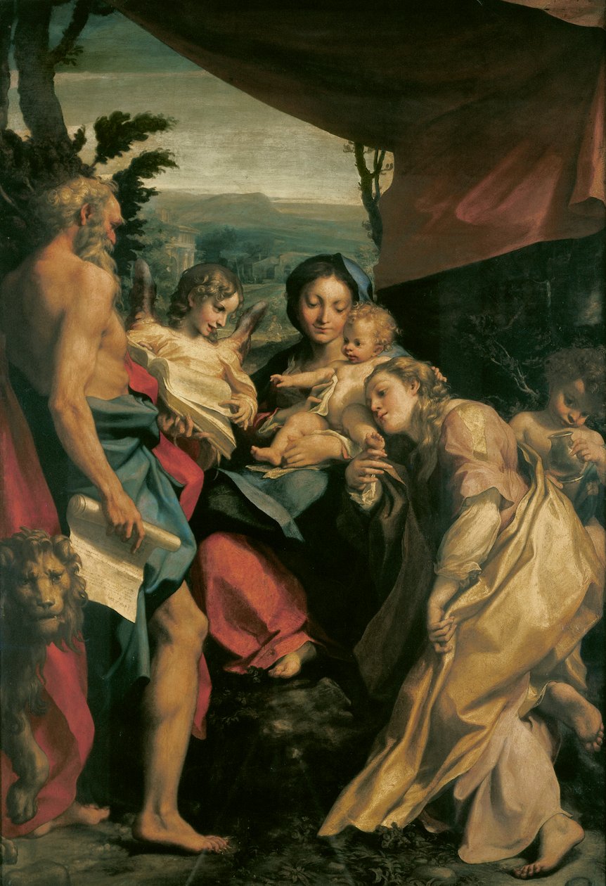 Madona se svatým Jeronýmem (The Day) od Antonia Allegriho, známého jako Correggio (1489-cca 1534), olej na plátně, 205x141 cm, cca 1528 od (c.1489 1534) Correggio