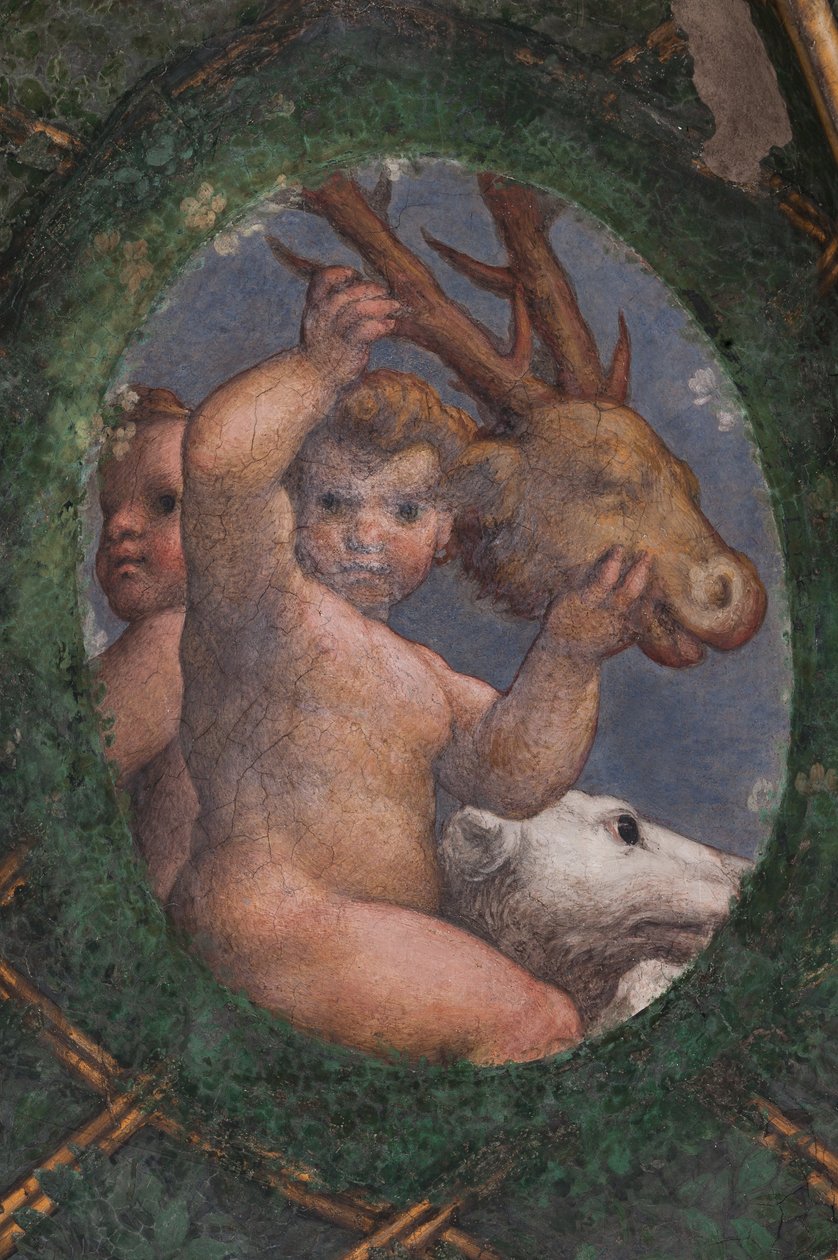 Putti, pes a jelen, detail od (c.1489 1534) Correggio