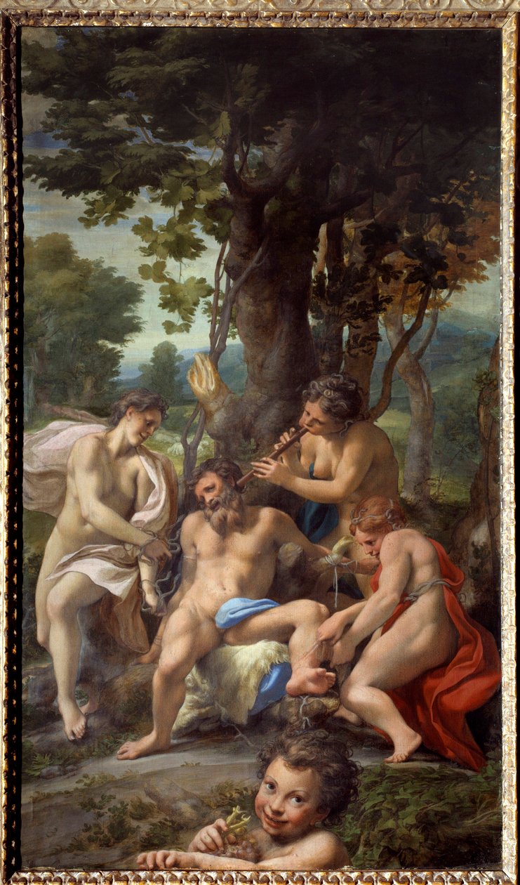 Alegorie neřestí Satyra obklopená hudebnicemi. Obraz Antonia Allegriho dit Le Correge (Il Correggio) (1489/1494-1534) 16. století ne. 1,48x0,88m od (c.1489 1534) Correggio