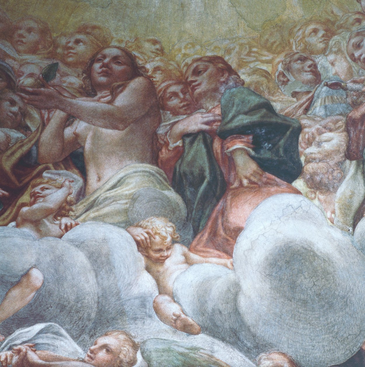 Postava Evy, detail z předpokladu Virgin v nebi, Antonio Allegri da Correggio (1489-1534), Fresco, Dome of Parma katedrála, Itálie od (c.1489 1534) Correggio