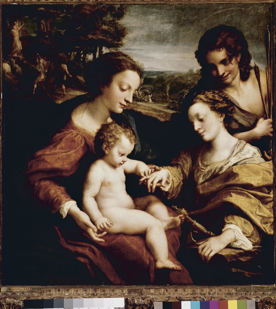 Mystická svatba svaté Kateřiny (olej na panelu od (c.1489 1534) Correggio