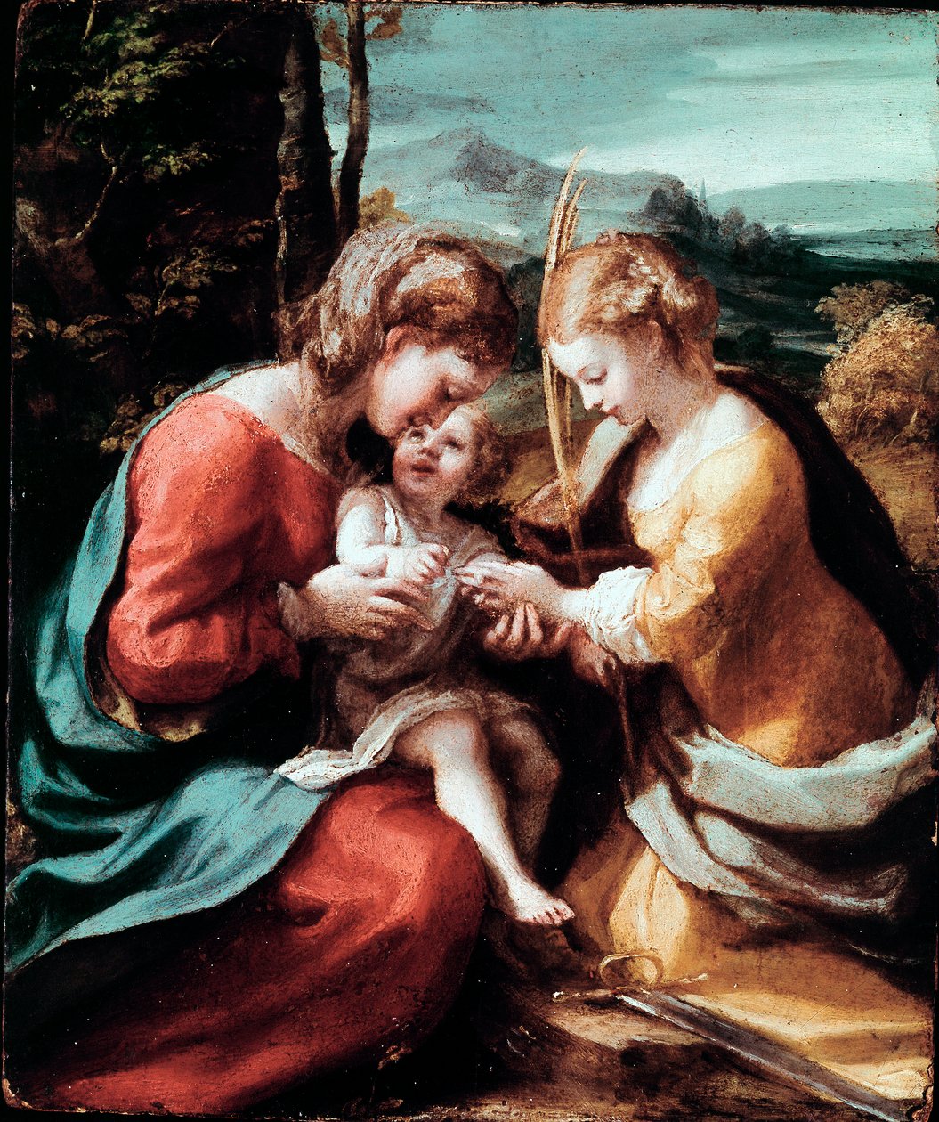Mystická svatba sv. Kateřiny Alexandrijské Obraz Antonia Allegriho (známého jako Correggio nebo The Correge 1489-1534) 1520 cca. Slunce. 28,5x23,5 cm Neapolské museo di Capodimonte od (c.1489 1534) Correggio
