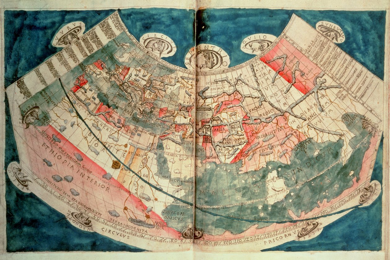 Mapa světa na základě popisu Ptolemaia (akvarel) od (c.90 168)(after) Ptolemy