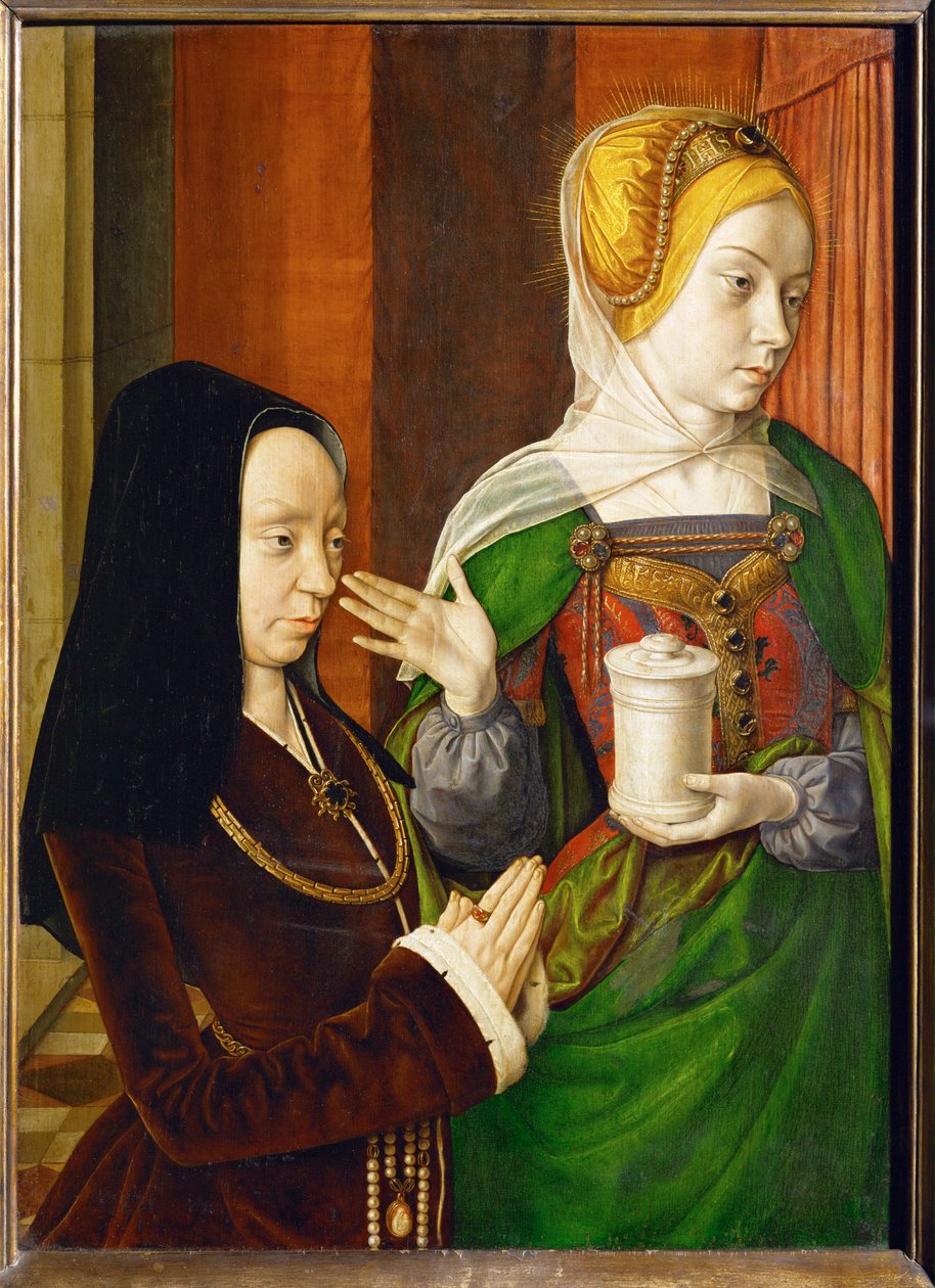 Madeleine de Bourgogne, dame de Laage, představená svatou Magdalenou... od (fl.c.1483-c.1529) Master of Moulins