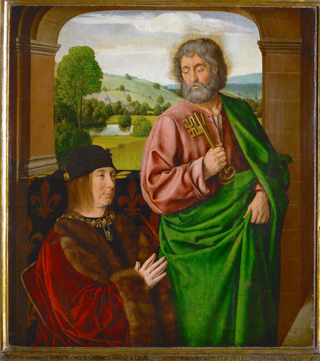 Pierre II, sire de Beaujeu, vévoda z Bourbonu, představený svatým Petrem ... od (fl.c.1483 c.1529) Master of Moulins