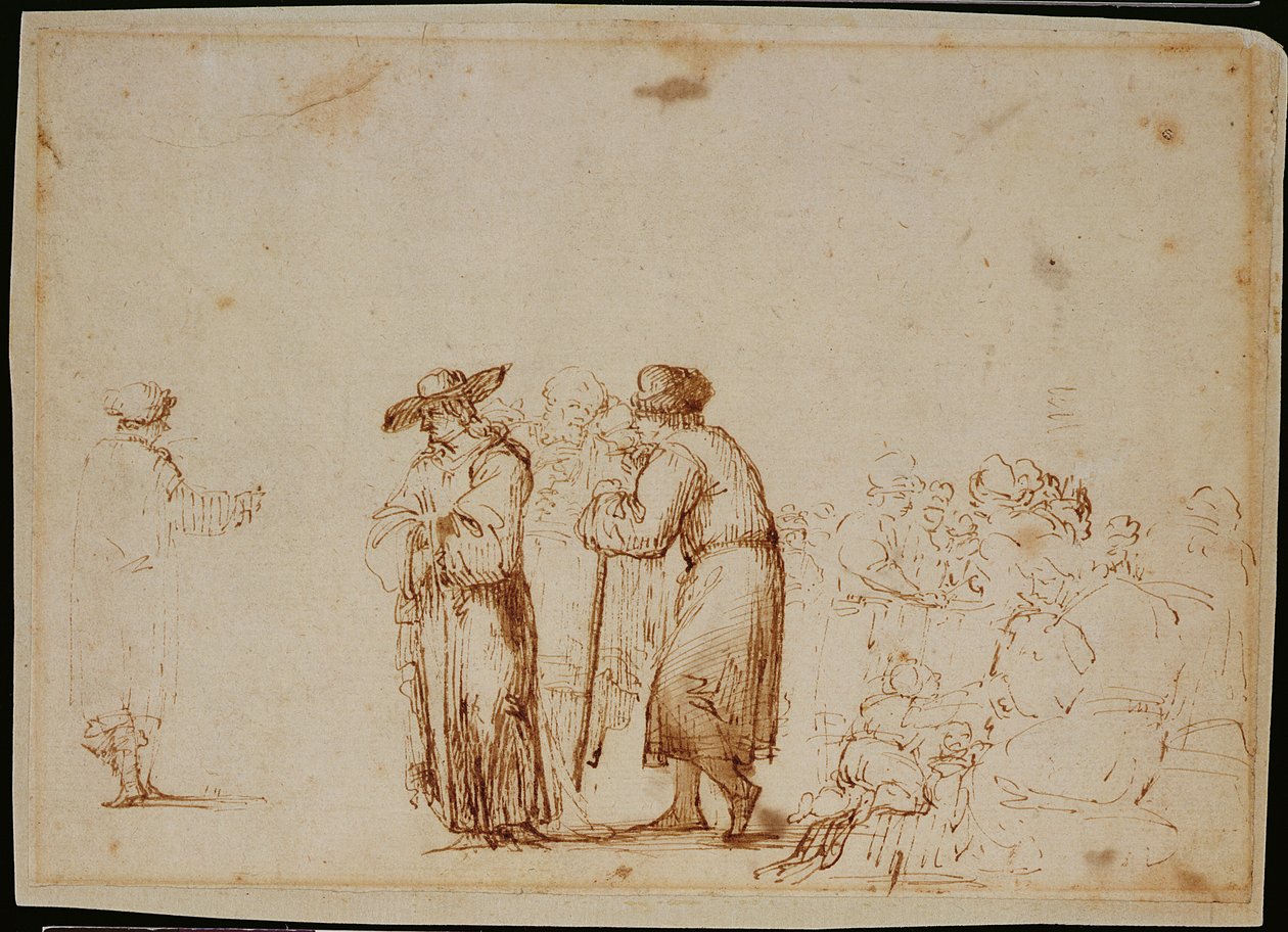 Holandské postavy (pero, sépie, tuš a wash na papíře) od (follower of) Rembrandt Harmensz. van Rijn